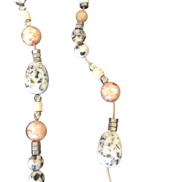 Linda For Chicos Neutral Speckled Multi Shape Beaded Single Strand Necklace - Picture 9 of 11